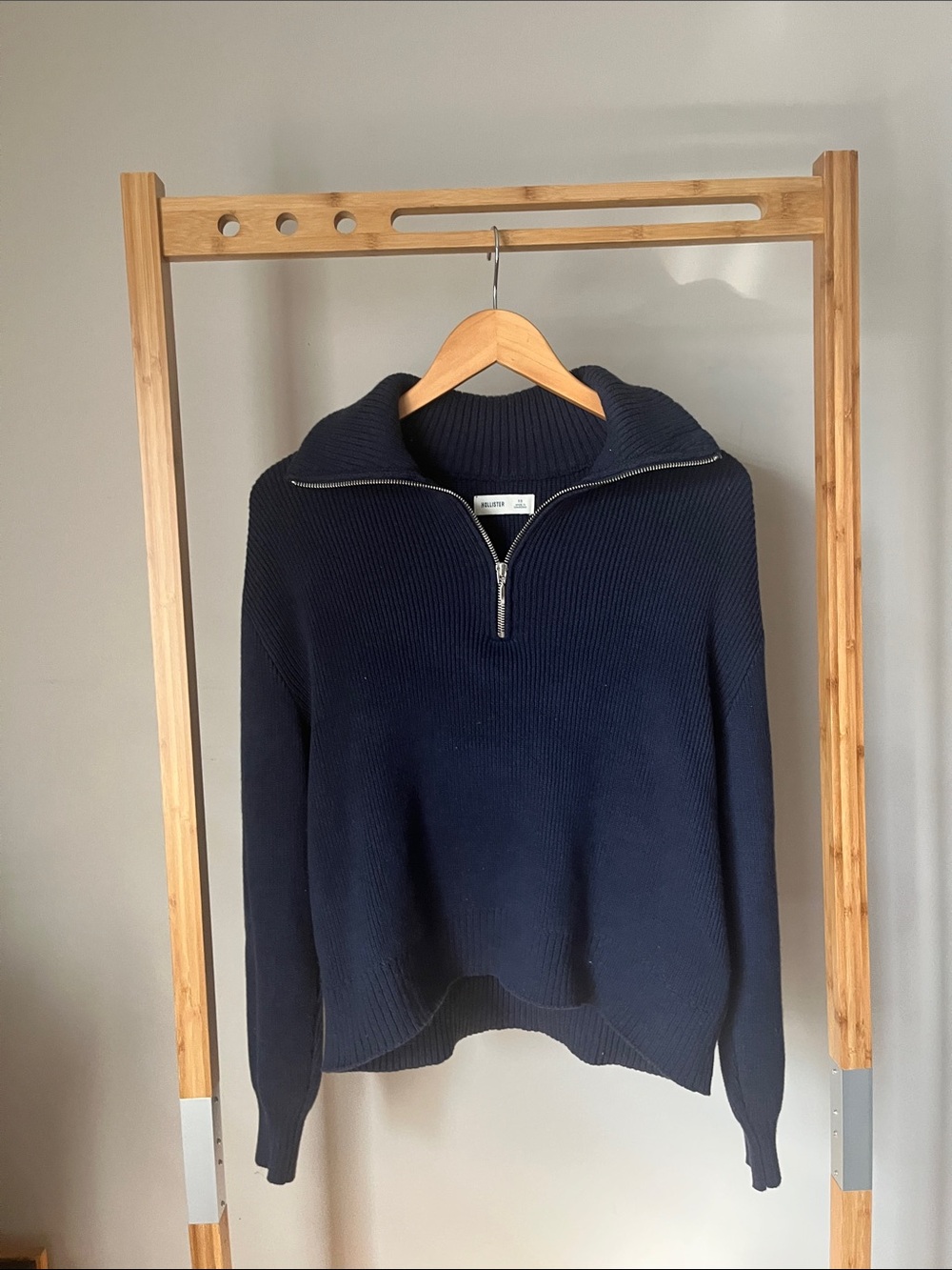 Hollister Navy Ribbed Half-Zip Turtleneck Sweater